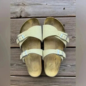 Birkenstock Birkis Women’s Sz 7 Aziza Narvic Stripes Yellow Sandals